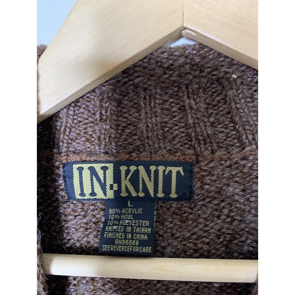 Vintage Sweater Womens Large VNeck Wool Blend Kangaroo Pocket Brown In Knit - Picture 5 of 6